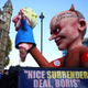 Figures depicting Britain's Prime Minister Boris Johnson and his special advisor Dominic Cummings are displayed during a demonstration as parliament sits on a Saturday for the first time since the 1982 Falklands War, to discuss Brexit in London, Britain, October 19, 2019.